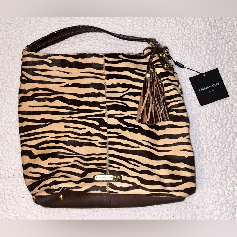 Cynthia Rowley Authentic NWT Pony Hair Animal Print w/ Leather Trim Shoulder Bag